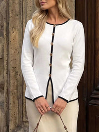 Contrast Trim Button Decor Knit Top 100100871035079 41 Affordable Fashion Under $100 Jerry's Apparel 