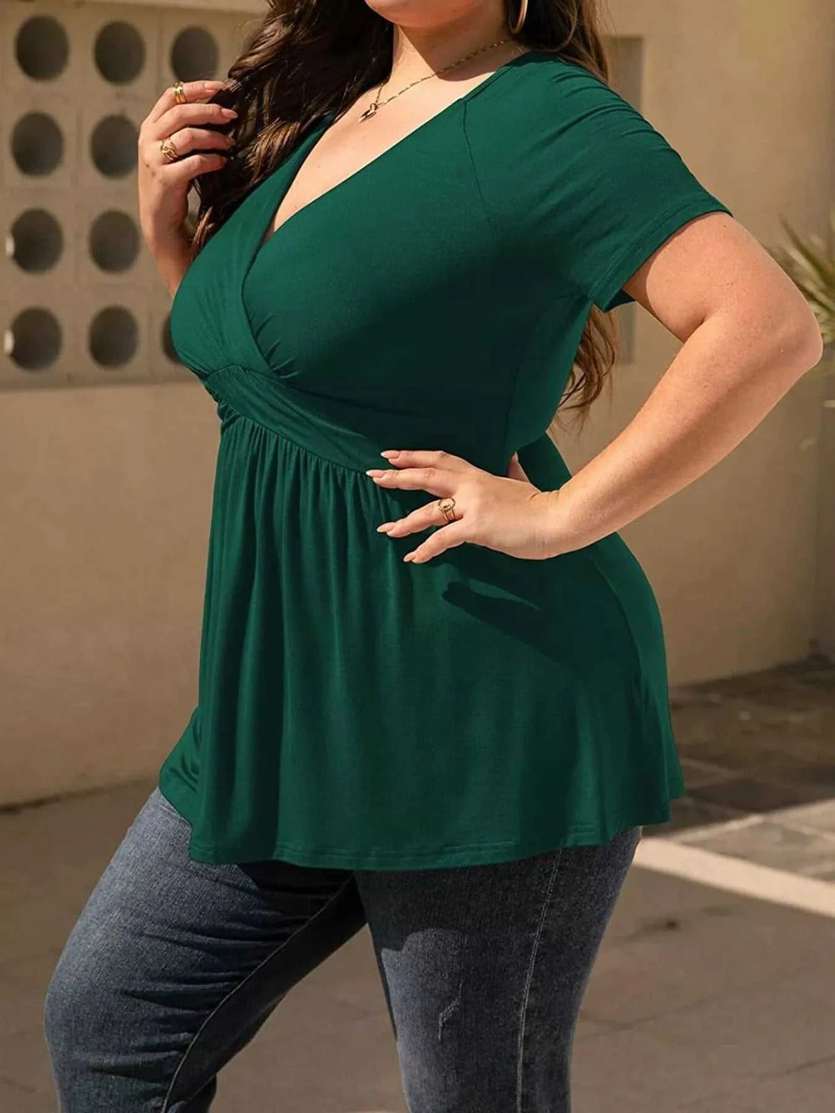 Plus Size Surplice Short Sleeve T-Shirt 100100382914132 26 Affordable Fashion Under $100 Jerry's Apparel 