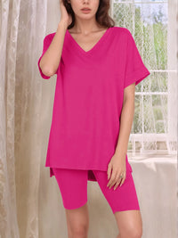 V-Neck High-Low T-Shirt and Shorts Set
