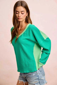 BiBi Textured Jersey Color Block Top With Cut Edge 100100024741269 41 Affordable Fashion Under $100 Jerry's Apparel 