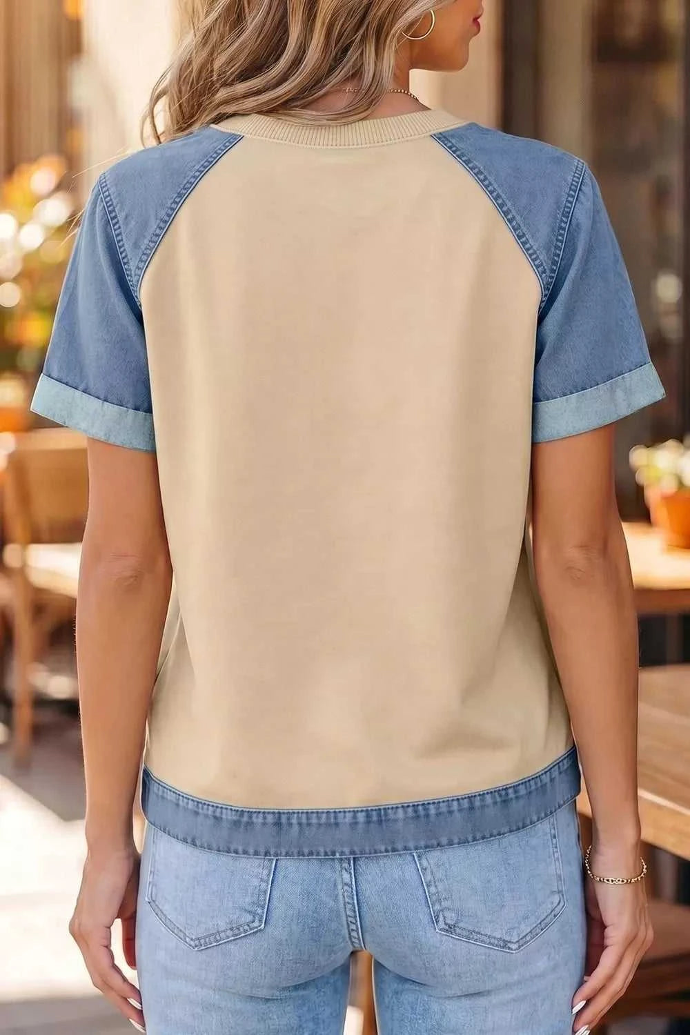 Denim Color Block Patchwork Round Neck Tee 100100063879515 59 Affordable Fashion Under $100 Jerry's Apparel 