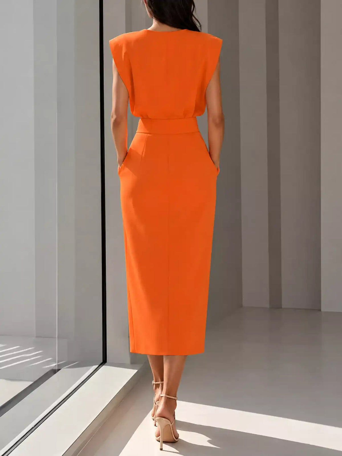 Sleeveless Midi Dress with Gold Button Detail and Side Slit 101001590890082 42 Affordable Fashion Under $100 Jerry's Apparel 