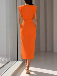 Sleeveless Midi Dress with Gold Button Detail and Side Slit 101001590890082 42 Affordable Fashion Under $100 Jerry's Apparel 