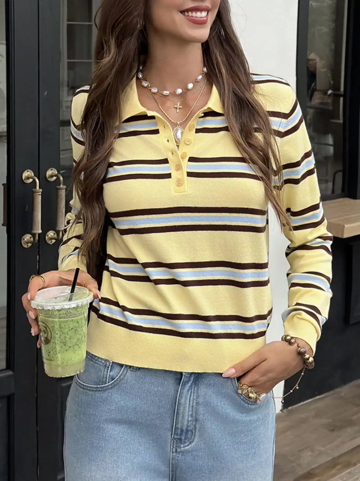 Striped Polo Collar Knit Top 101001605088991 64 Affordable Fashion Under $100 Jerry's Apparel 