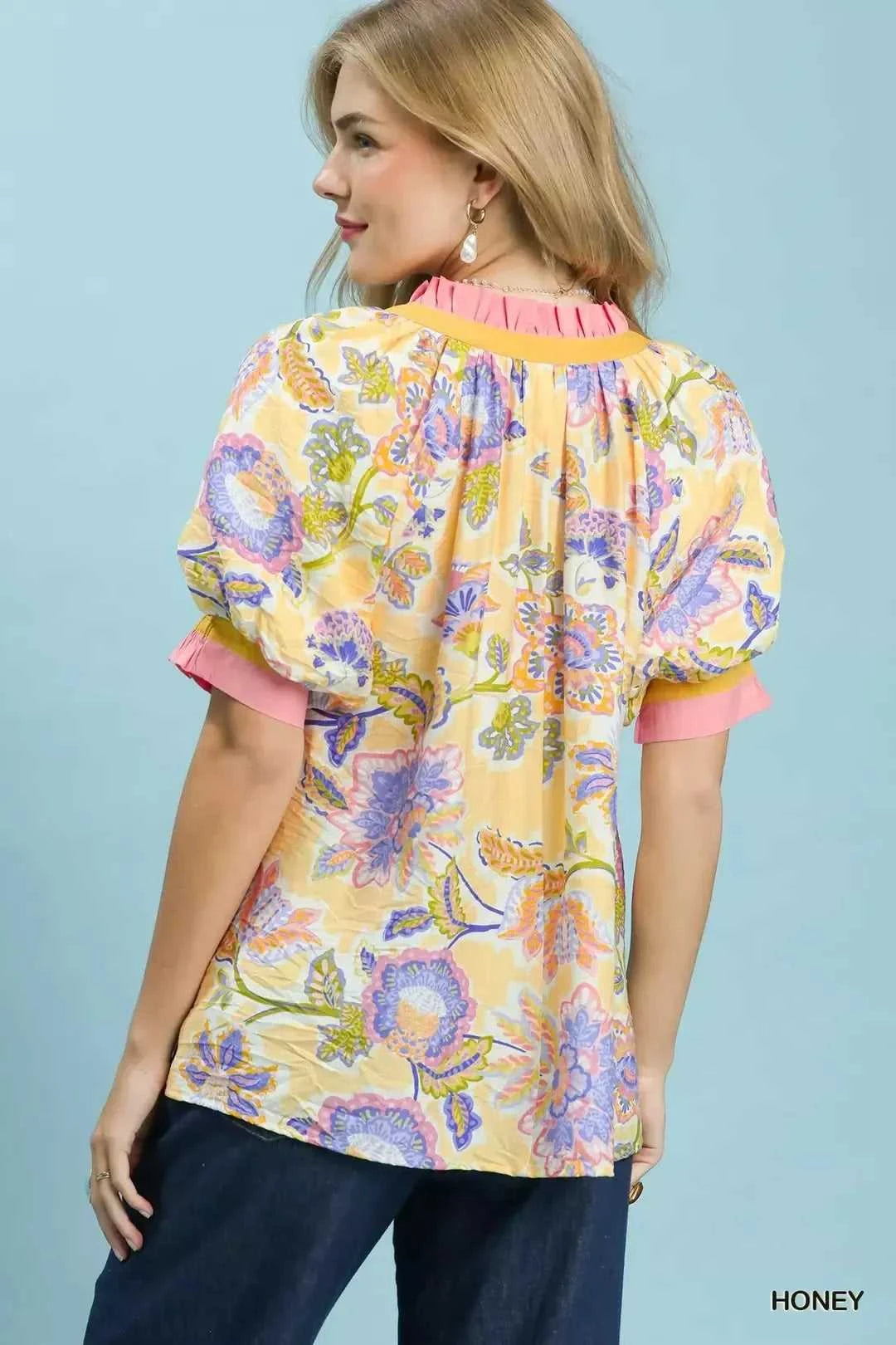 Umgee Floral Print Ruffled Short Sleeve Top 100100496871930 49 Affordable Fashion Under $100 Jerry's Apparel 