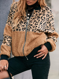 Ivy Lane Leopard Zip Up Plush Jacket