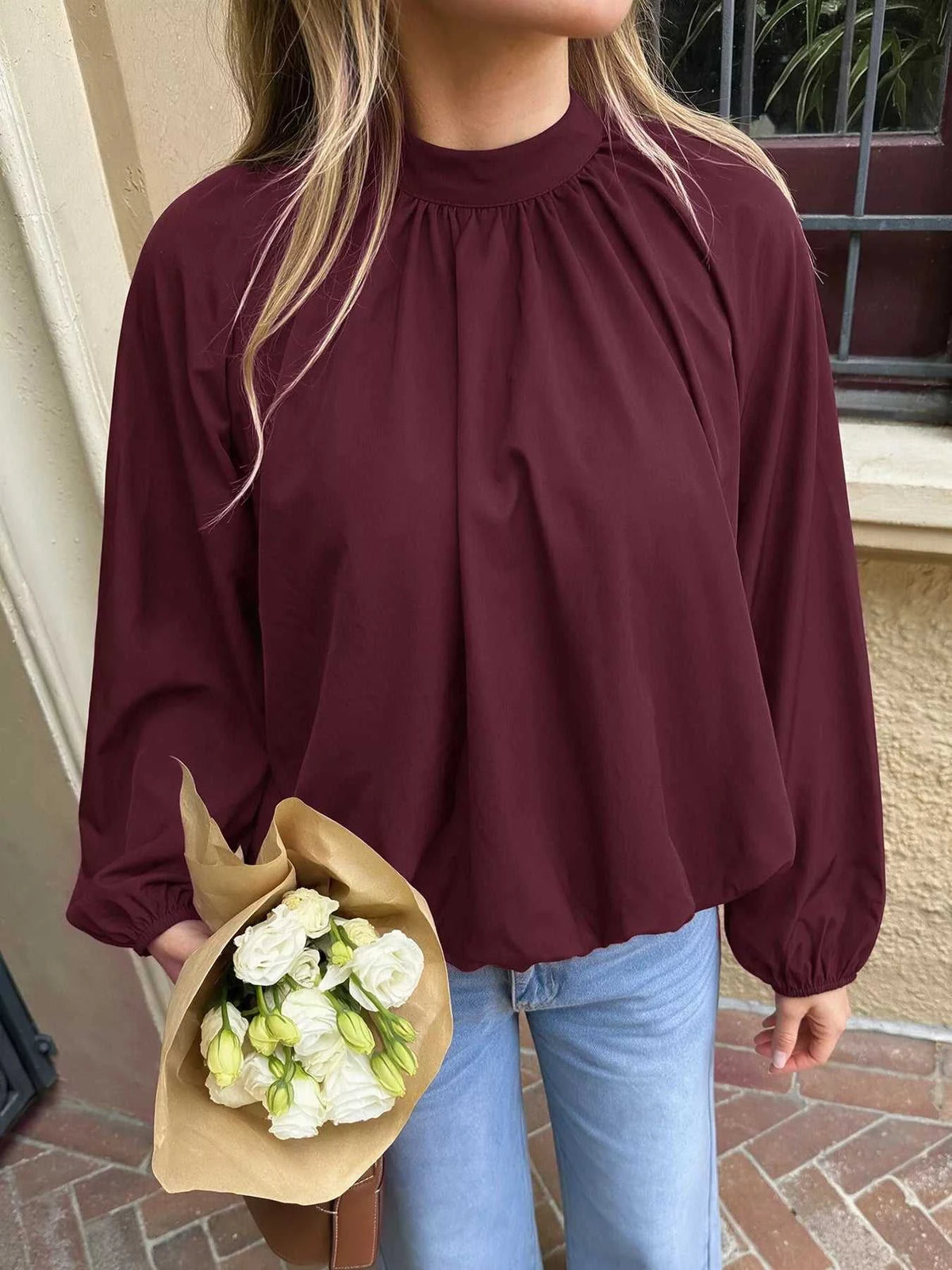 Tie Back Balloon Sleeve Blouse 101001400193158 31 Affordable Fashion Under $100 Jerry's Apparel 