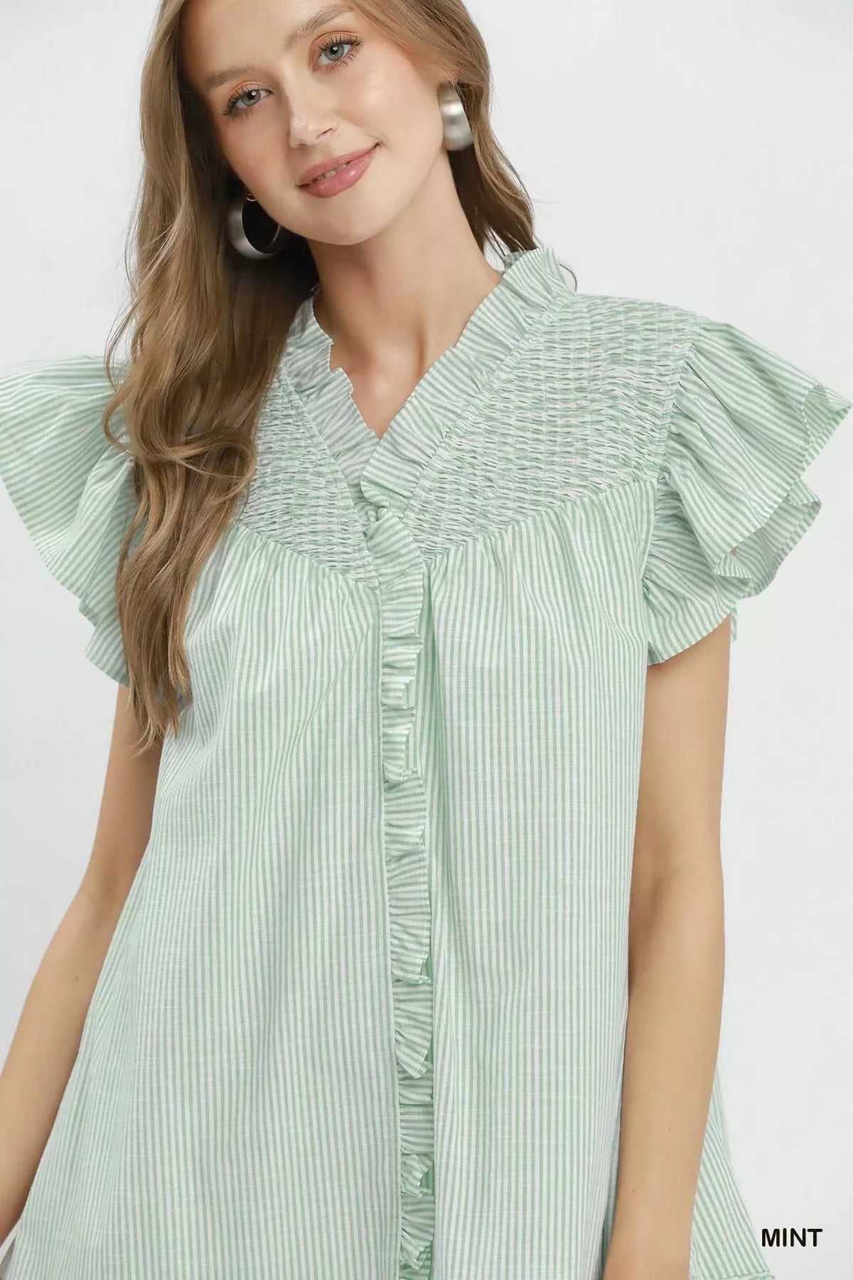 Umgee Stripe Smocked Yoke Ruffle Dress 100100734231564 62 Affordable Fashion Under $100 Jerry's Apparel 