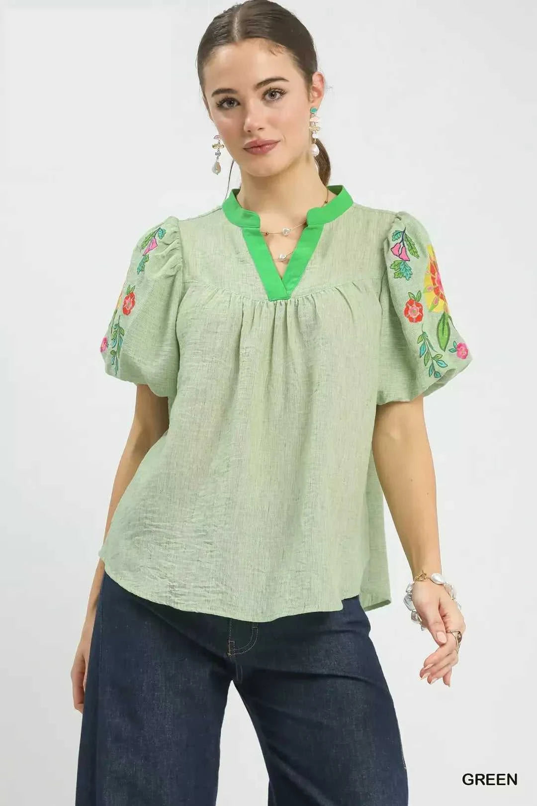 Umgee Embroidered Puff Sleeve Top 100100122691554 55 Affordable Fashion Under $100 Jerry's Apparel 