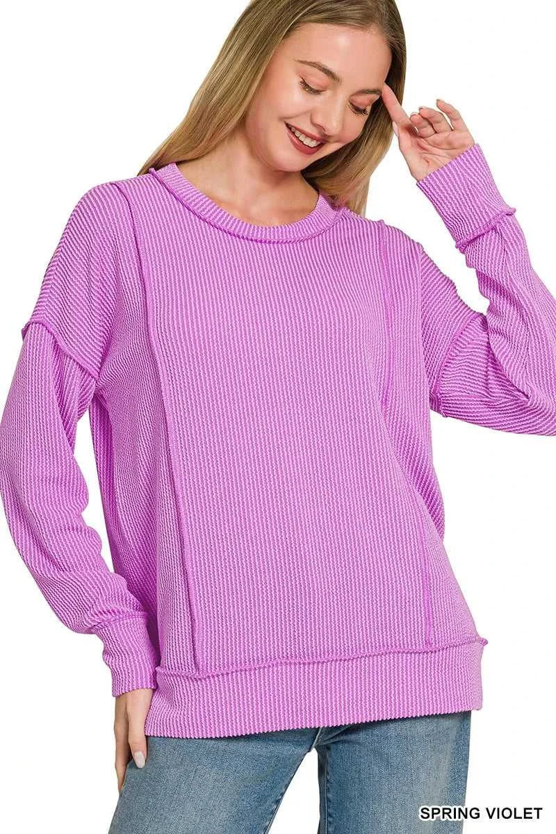 Zenana Corded Rib Long Sleeve Round Neck Top 100100719451818 23 Gifts for Her Jerry's Apparel 