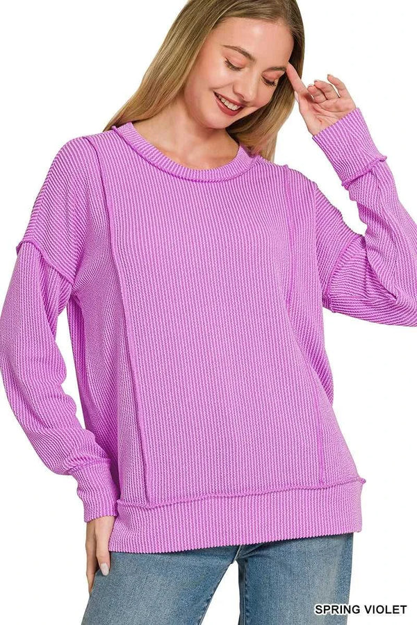 Zenana Corded Rib Long Sleeve Round Neck Top 100100719451818 23 Gifts for Her Jerry's Apparel 