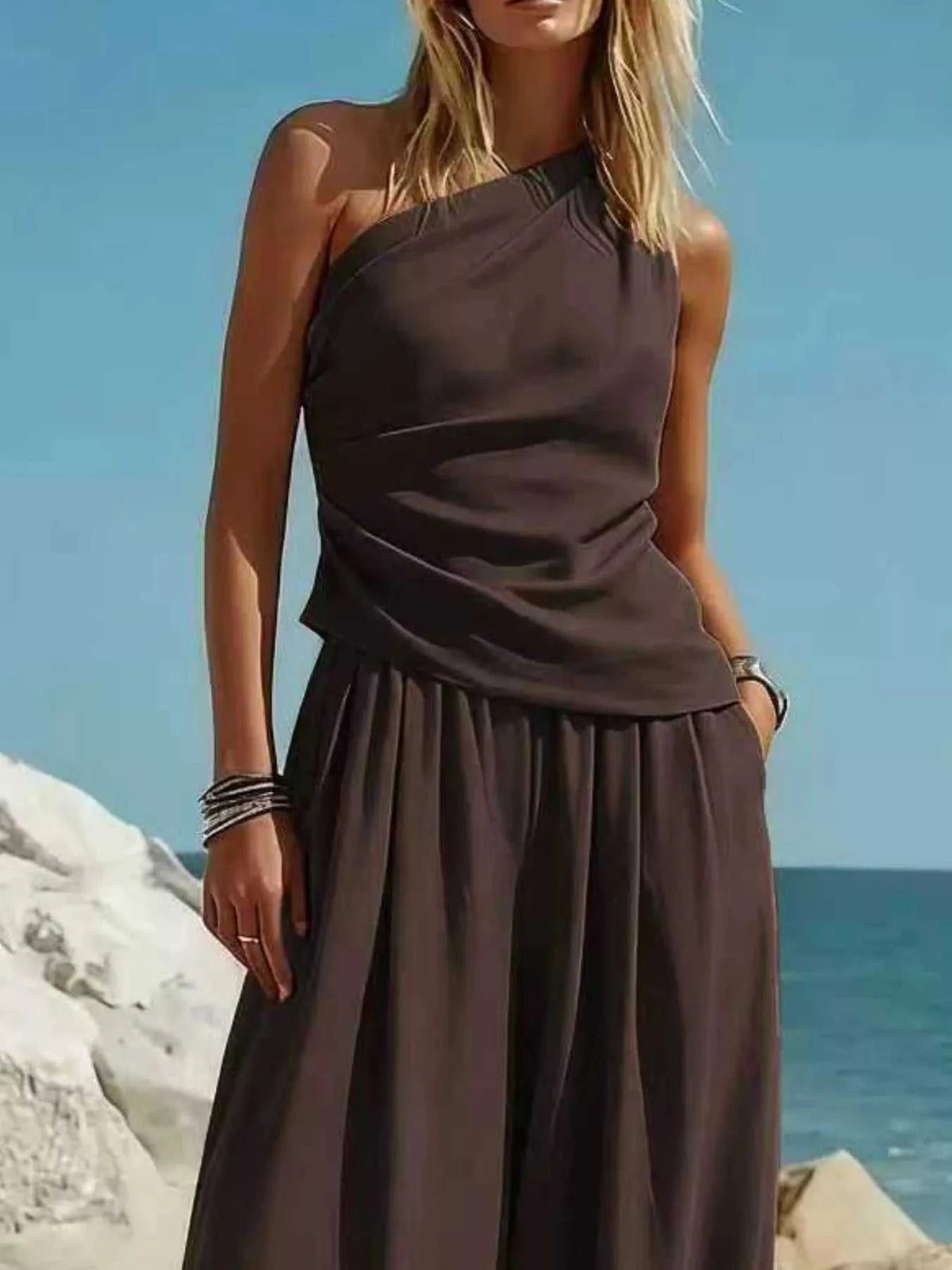Full Size One-Shoulder Top and Wide Leg Pants Set Plus Size 100100433821316 36 Affordable Fashion Under $100 Jerry's Apparel 