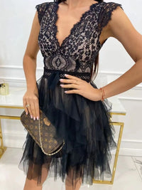 Lace V-Neck Ruffle Dress