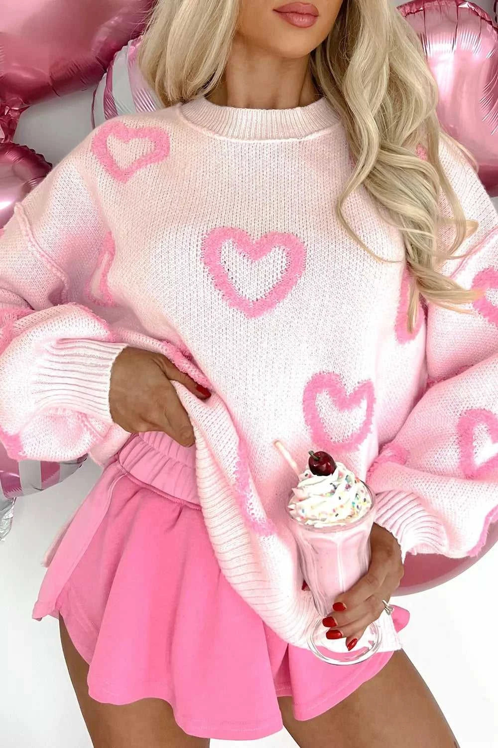 Heart Shape Bubble Sleeve Baggy Sweater 100100868213065 63 Affordable Fashion Under $100 Jerry's Apparel 