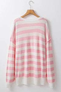 Exposed Seam Striped Round Neck Long Sleeve Sweater