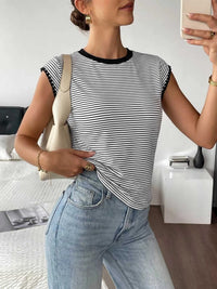 Classic Striped Crew Neck T-Shirt 100100609256431 26 Women's T-shirts Affordable Fashion Under $100 Jerry's Apparel 