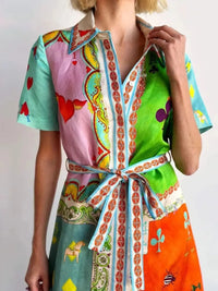Printed Tie Waist Maxi Dress