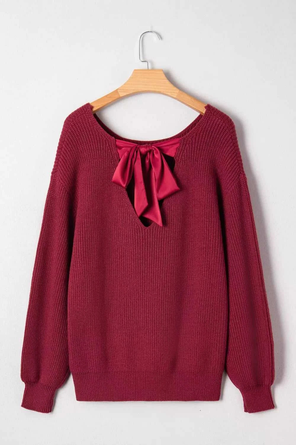 Ribbed Knit Ribbon Knot Backless Drop Shoulder Sweater 100100241929655 56 Affordable Fashion Under $100 Jerry's Apparel 