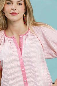 Umgee Checker Puff Sleeve Button Front Blouse 100100610821968 49 Affordable Fashion Under $100 Jerry's Apparel 