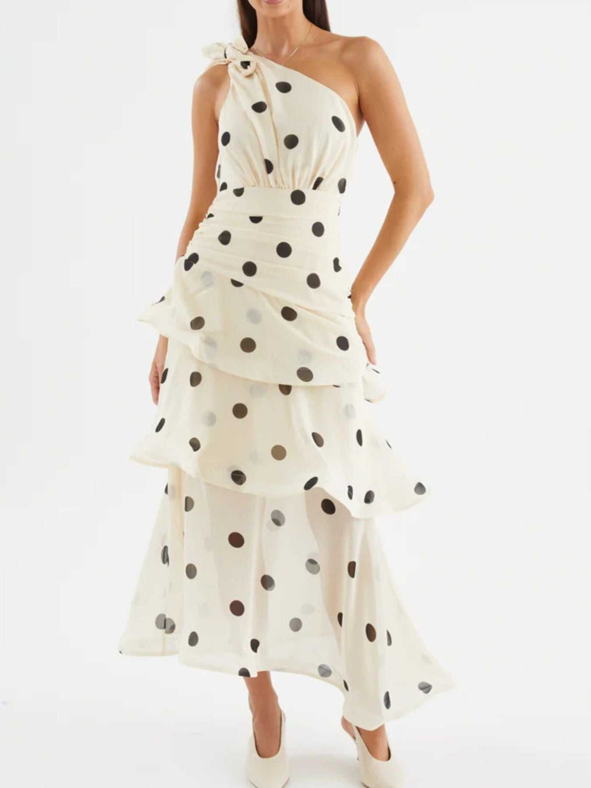 Polka Dot One-Shoulder Ruffle Dress 100100403782395 65 Gifts for Her Jerry's Apparel 
