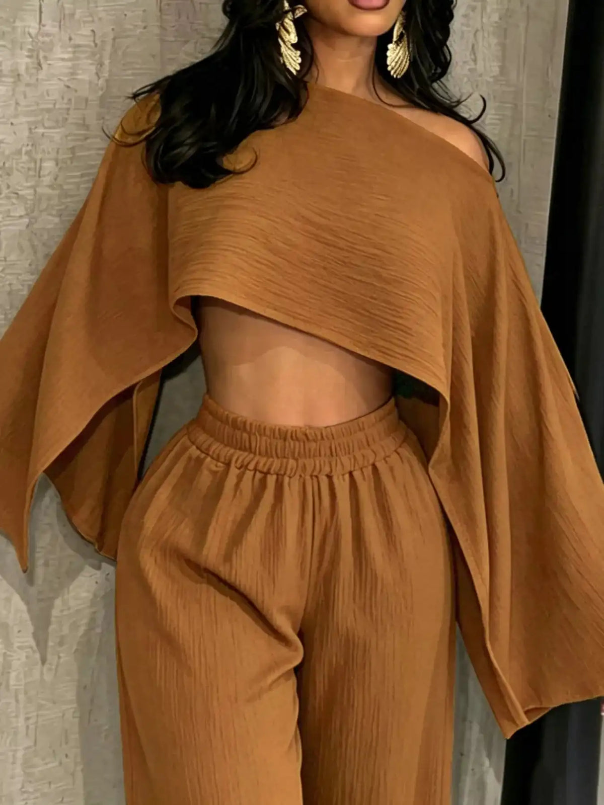 Boat Neck Crop Top and Wide-Leg Pants Set 101001634822589 57 Affordable Fashion Under $100 Jerry's Apparel 