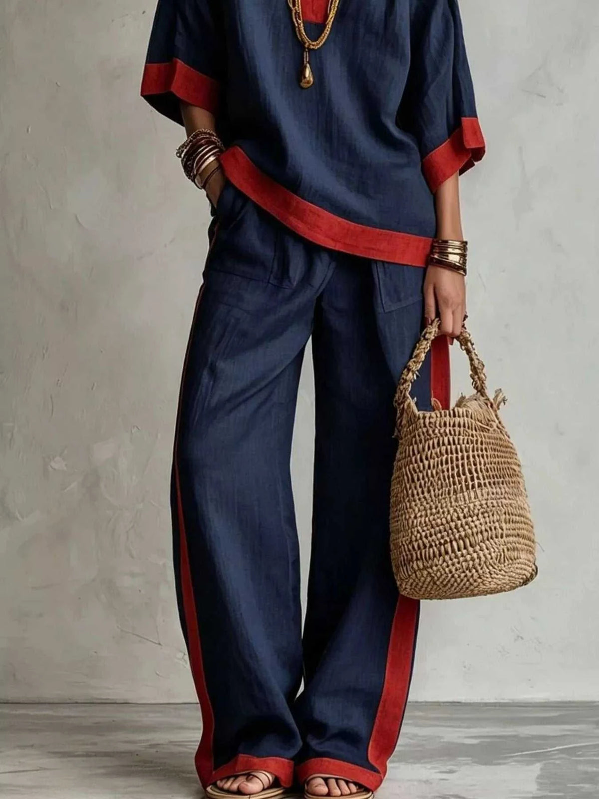 Full Size Contrast Trim Top and Wide Leg Pants Set Plus Size 101001012613218 46 Affordable Fashion Under $100 Jerry's Apparel 
