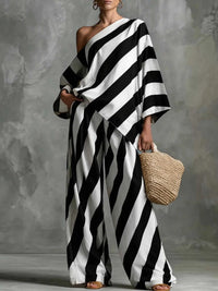 Full Size One-Shoulder Striped Top and Wide-Leg Pants Set Plus Size 100100587283863 37 Affordable Fashion Under $100 Jerry's Apparel 