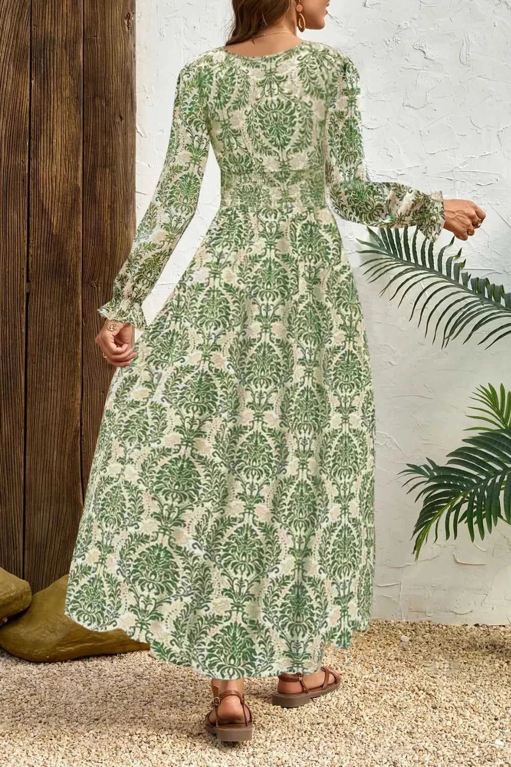 Printed V-Neck Long Sleeve Maxi Dress 100100718811429 44 Gifts for Her Jerry's Apparel 