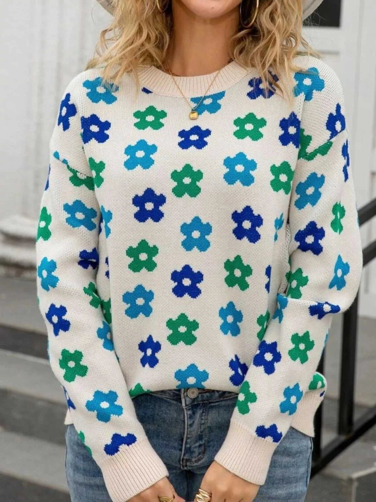 Floral Crew Neck Sweater 100100205302483 49 Gifts for Her Jerry's Apparel 