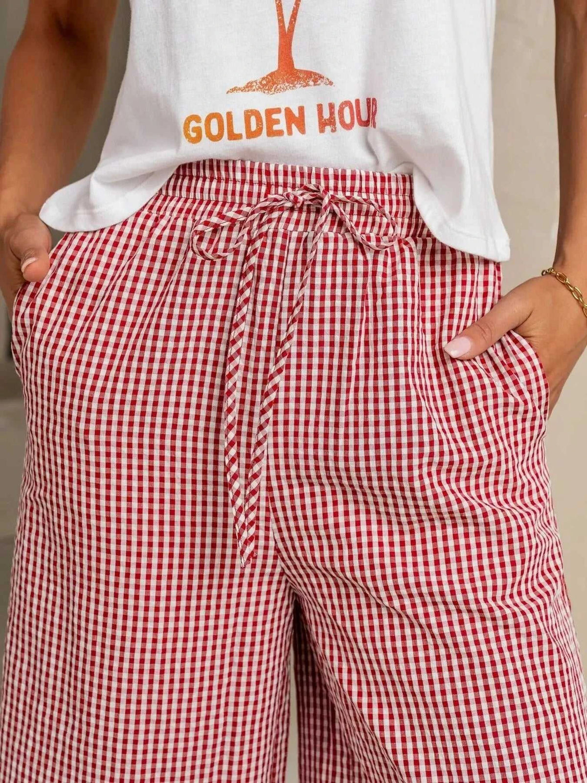 Gingham Print Wide Leg Casual Pants 100100684069548 30 Affordable Fashion Under $100 Jerry's Apparel 