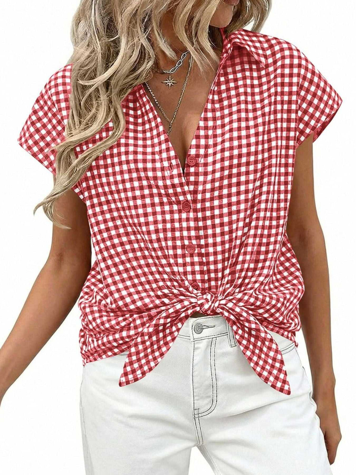 Gingham Print Button-Down Shirt 100100535526342 33 Affordable Fashion Under $100 Jerry's Apparel 
