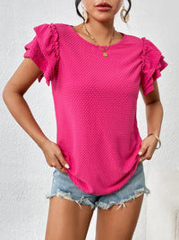 Round Neck Ruffle Sleeve T-Shirt