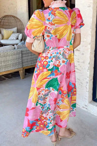 Floral Print Striped Trim Button Down Short Sleeve Maxi Dress 100100361316531 60 Affordable Fashion Under $100 Jerry's Apparel 