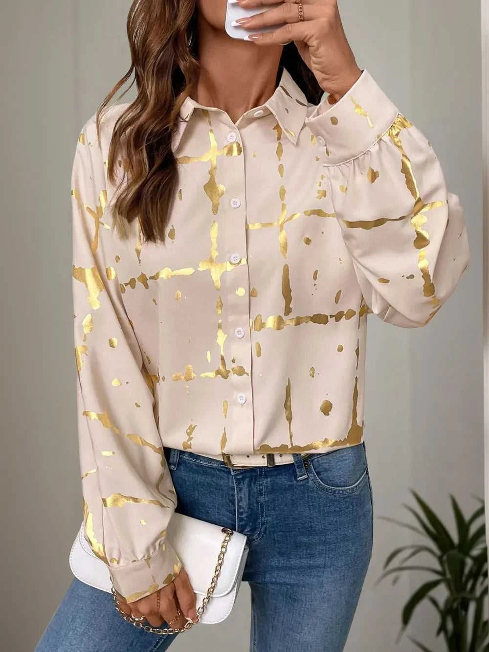 Perfee Printed Collared Neck Long Sleeve Shirt 100100022041032 35 Affordable Fashion Under $100 Jerry's Apparel 