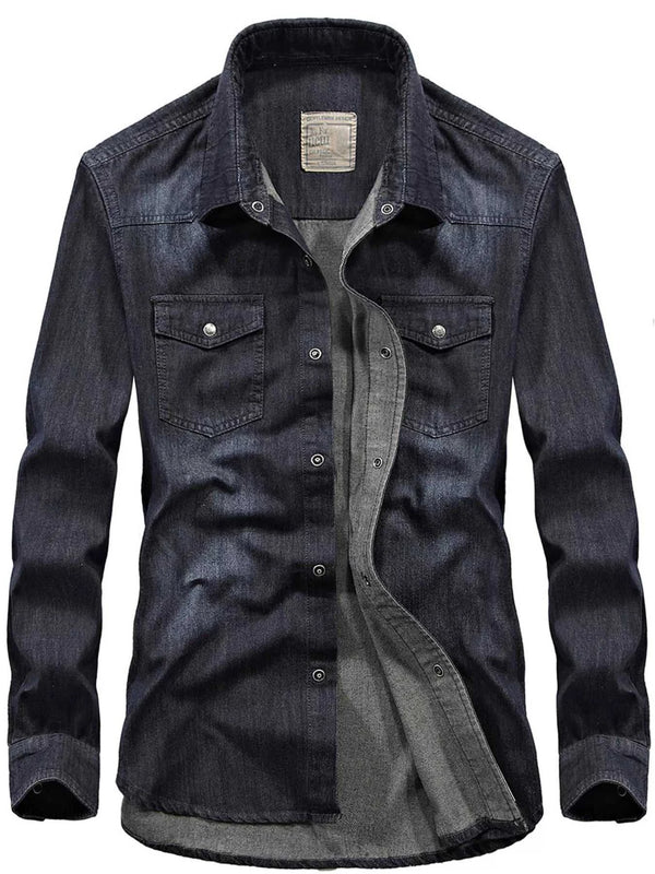 Men's Plus Size Classic Washed Denim Shirt with Double Chest Pockets 100400595853363 57 Affordable Fashion Under $100 Jerry's Apparel 