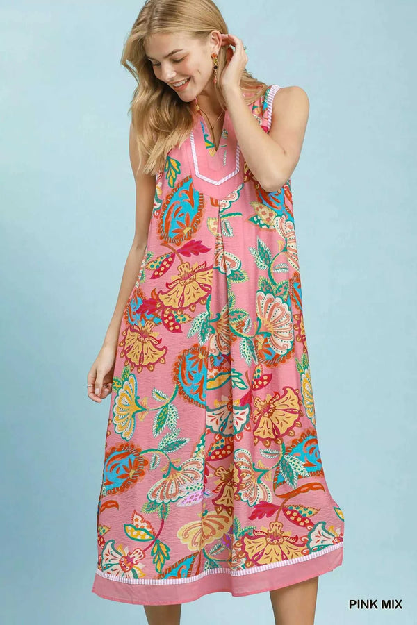 Umgee Paisley Floral Sleeveless Midi Dress 100100465991198 66 Affordable Fashion Under $100 Jerry's Apparel 