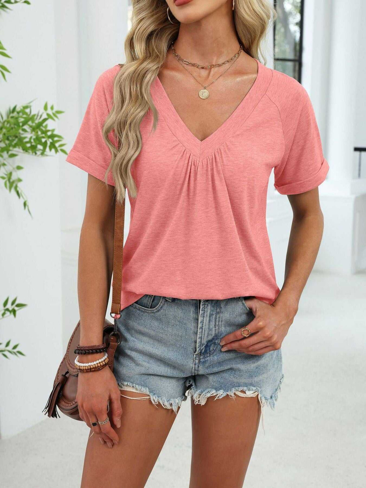 Casual V-Neck Short Sleeve T-Shirt 100100731554922 25 Affordable Fashion Under $100 Jerry's Apparel 