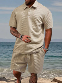 Men's Full Size Textured Knit Polo Shirt & Shorts Set Plus Size 100400756027156 37 Affordable Fashion Under $100 Jerry's Apparel 