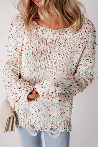 Confetti Round Neck Dropped Shoulder Sweater