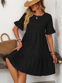 Mandy Ruffled Ruched Round Neck Half Sleeve Dress 100100796041903 25 Affordable Fashion Under $100 Jerry's Apparel 
