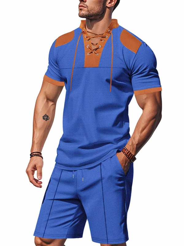Men's Full Size Lace-Up Collar Casual Top and Shorts Set Plus Size 100400716849911 39 Affordable Fashion Under $100 Jerry's Apparel 