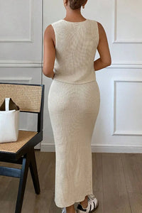 Flower V-Neck Vest and Skirt Sweater Set