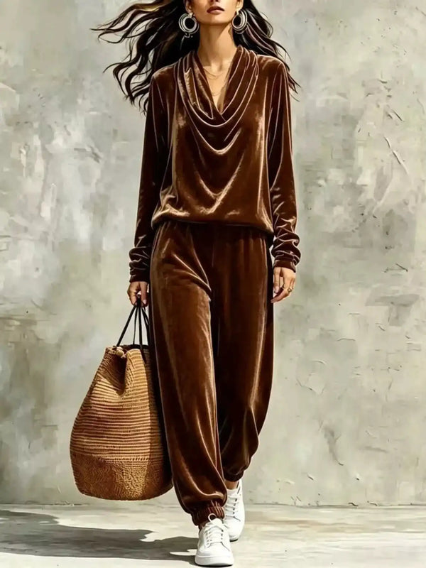 Full Size Velvet Cowl Neck Long Sleeve Top and Pants Set Plus Size 101001114844571 54 Women's Pants Set Gifts for Her Jerry's Apparel 