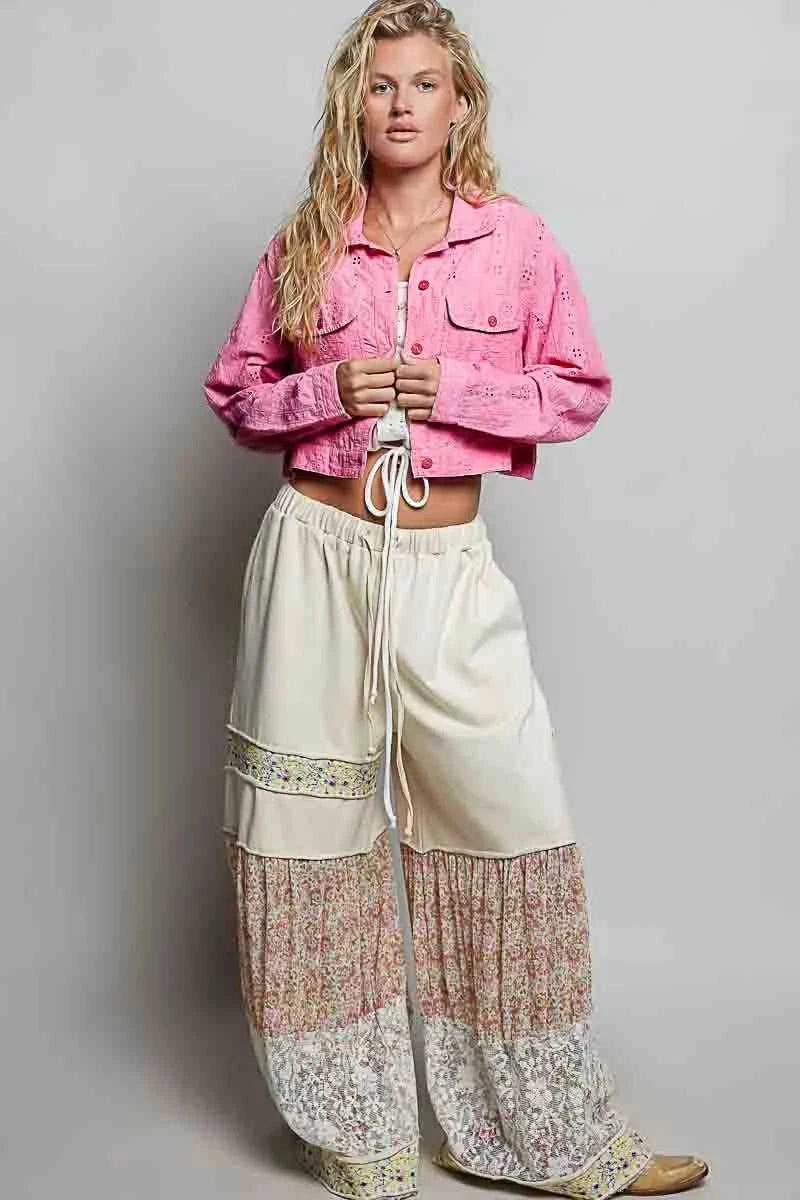POL Eyelet Textured Cotton Cropped Button-Front Jacket 100100702861322 66 Affordable Fashion Under $100 Jerry's Apparel 