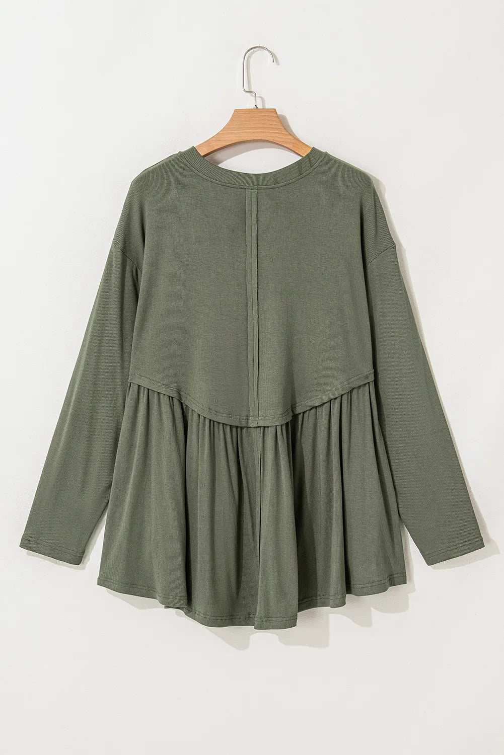 Plus Size Peplum Round Neck Long Sleeve Blouse