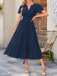 Tiered Notched Short Sleeve Dress
