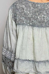 POL Washed Layered Lace Pintuck Flared Woven Blouse 100100275131459 59 Affordable Fashion Under $100 Jerry's Apparel 