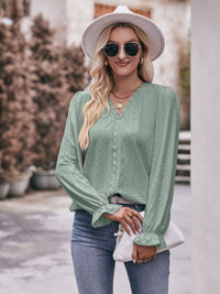 Mandy Eyelet V-Neck Flounce Sleeve Blouse