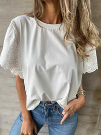Plus Size Lace Detail Round Neck T-Shirt 100100066840036 42 Affordable Fashion Under $100 Jerry's Apparel 