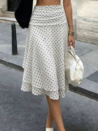Polka Dot Ruched Waist Midi Skirt 100100301652762 38 Women's Skirts Affordable Fashion Under $100 Jerry's Apparel 